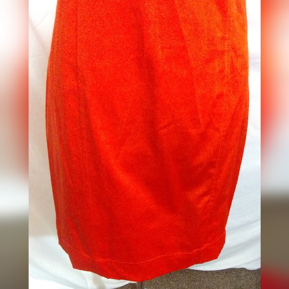Calvin Klein TAG Satin Dress, Sleeveless SHIFT, ZipUp, Orange, Stretchy, 4 - Picture 11 of 14